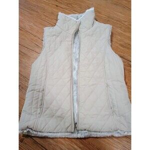 Weatherproof Womens Sz S Beige Reversible Quilted Faux Fur Puffer Vest